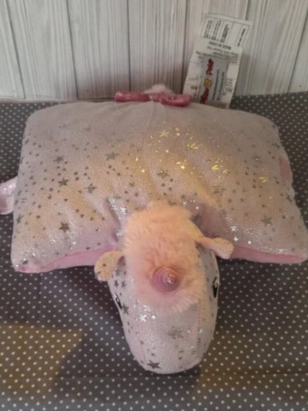 Retired Pillow Pets Sparkly Pink Unicorn Plush Pillow Foldable Stuffed Animal